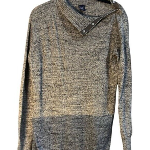 GAP Sweaters - Gap Womens Gray Marled Mock Turtle Neck Sweater Button Ribbed Long Sleeve Relax